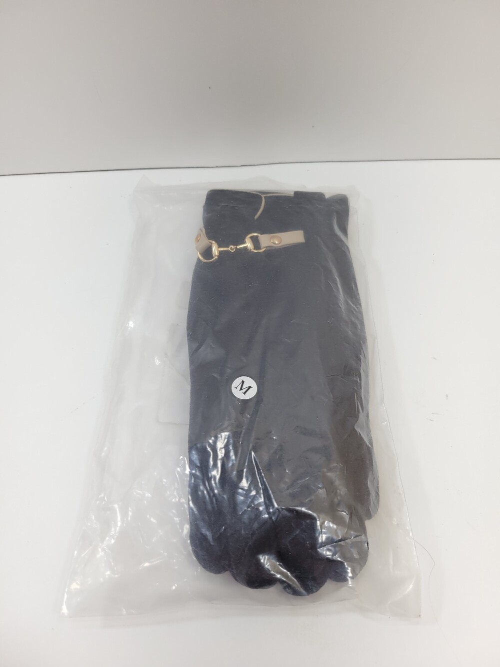 Black Suede Stretch Ladies Winter Gloves M Gold Hardware Touchscreen Compatible